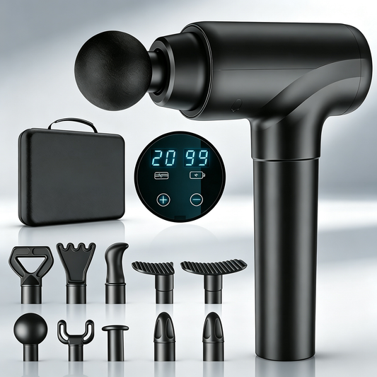 Deep Tissue Massage Gun for Athletes - Quiet Percussion Massager, 10 Heads, Black