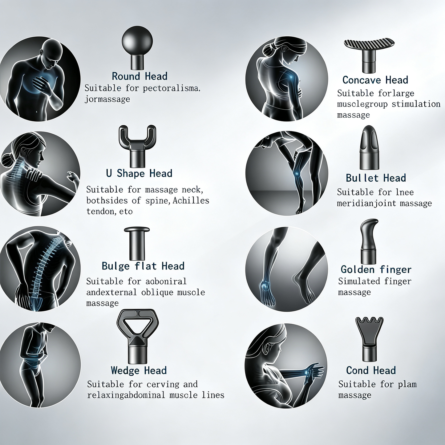 Deep Tissue Massage Gun for Athletes - Quiet Percussion Massager, 10 Heads, Black