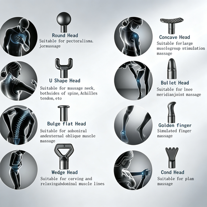Deep Tissue Massage Gun for Athletes - Quiet Percussion Massager, 10 Heads, Black
